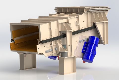 Vibrating trough conveyor with unbalanced motor