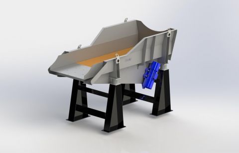 Vibrating trough conveyor with unbalanced motor